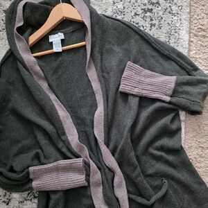 Soft Surroundings Wool Blend Hooded Open Cardigan Womens Petite M Cottage Core